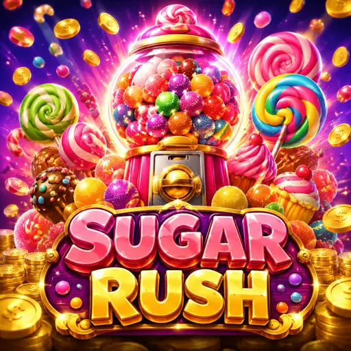 Doces coloridos do slot Sugar Rush em grade de símbolos agrupados